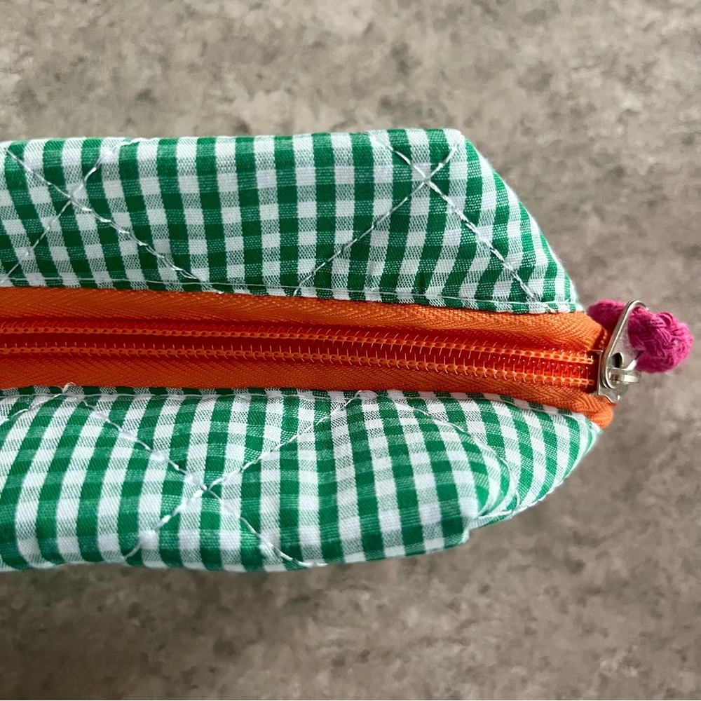 Green Checkered Quilted Multicoloured Pencil Case Pouch - Picture 3 of 5